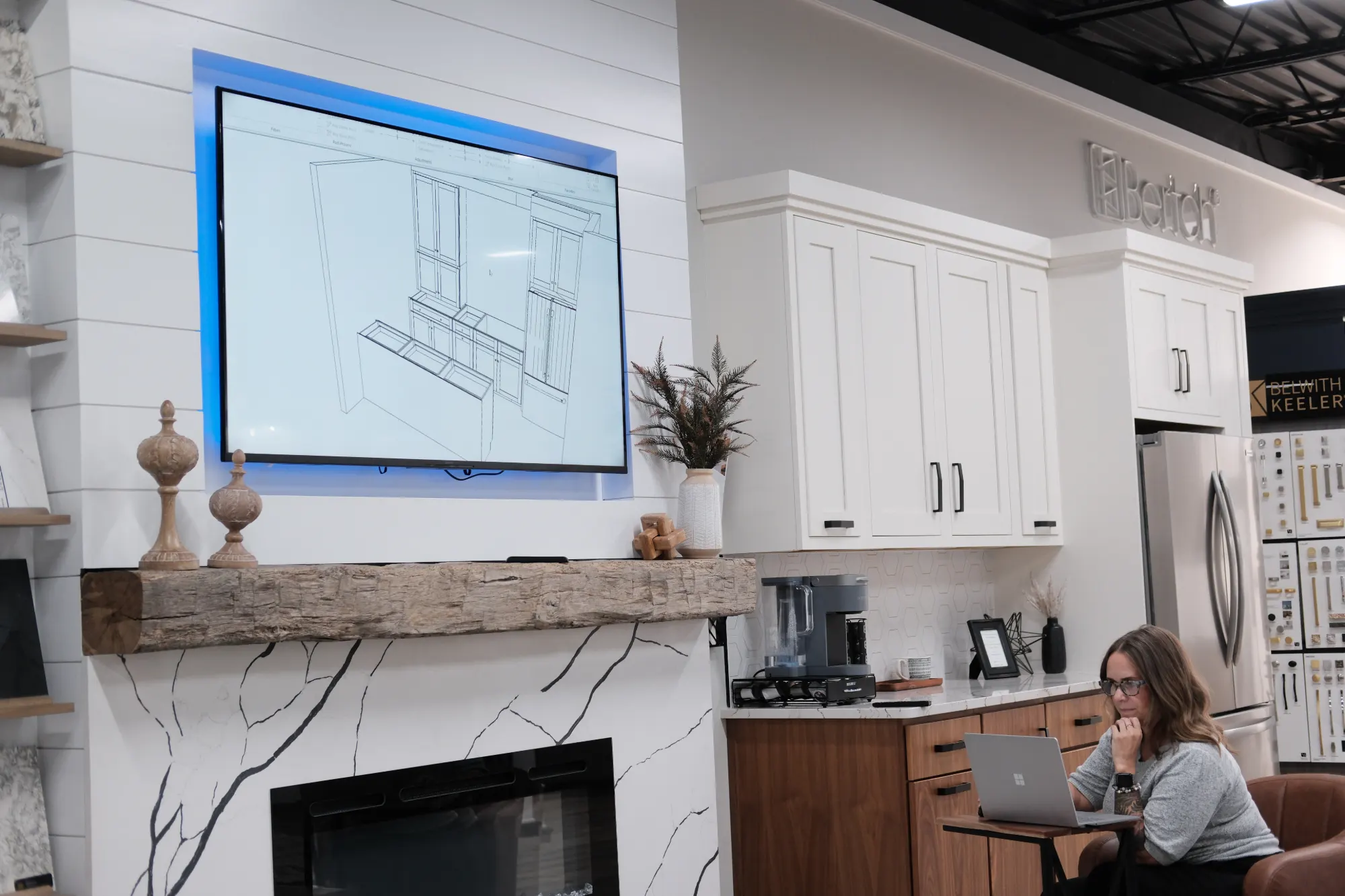 3D kitchen cabinet design displayed in the O’Leary Interiors showroom
